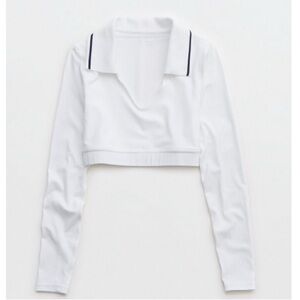 OFFLINE BY AERIE REAL ME LONG SLEEVE POLO T-SHIRT | White | S | NWT